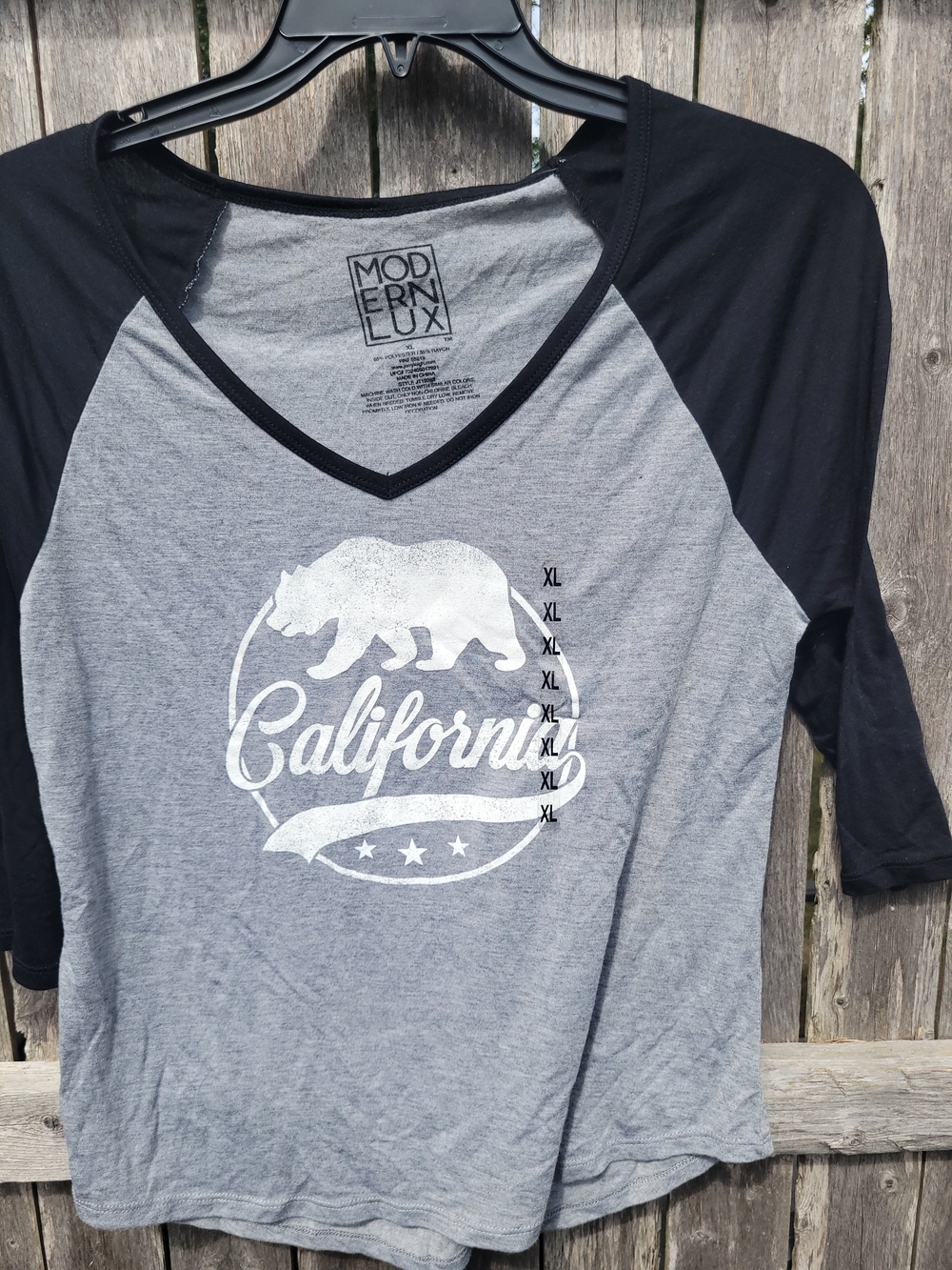 Modern Lux Gray & Black California Raglan V-Neck Tee